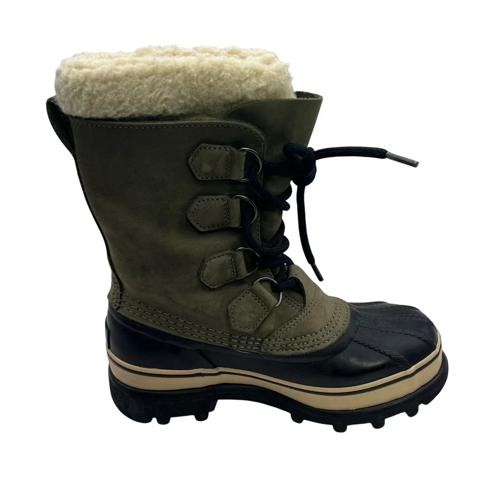 Sorel‎ Caribou Waterproof Winter Boots Women's Size 6 Tan Green Fur Lined